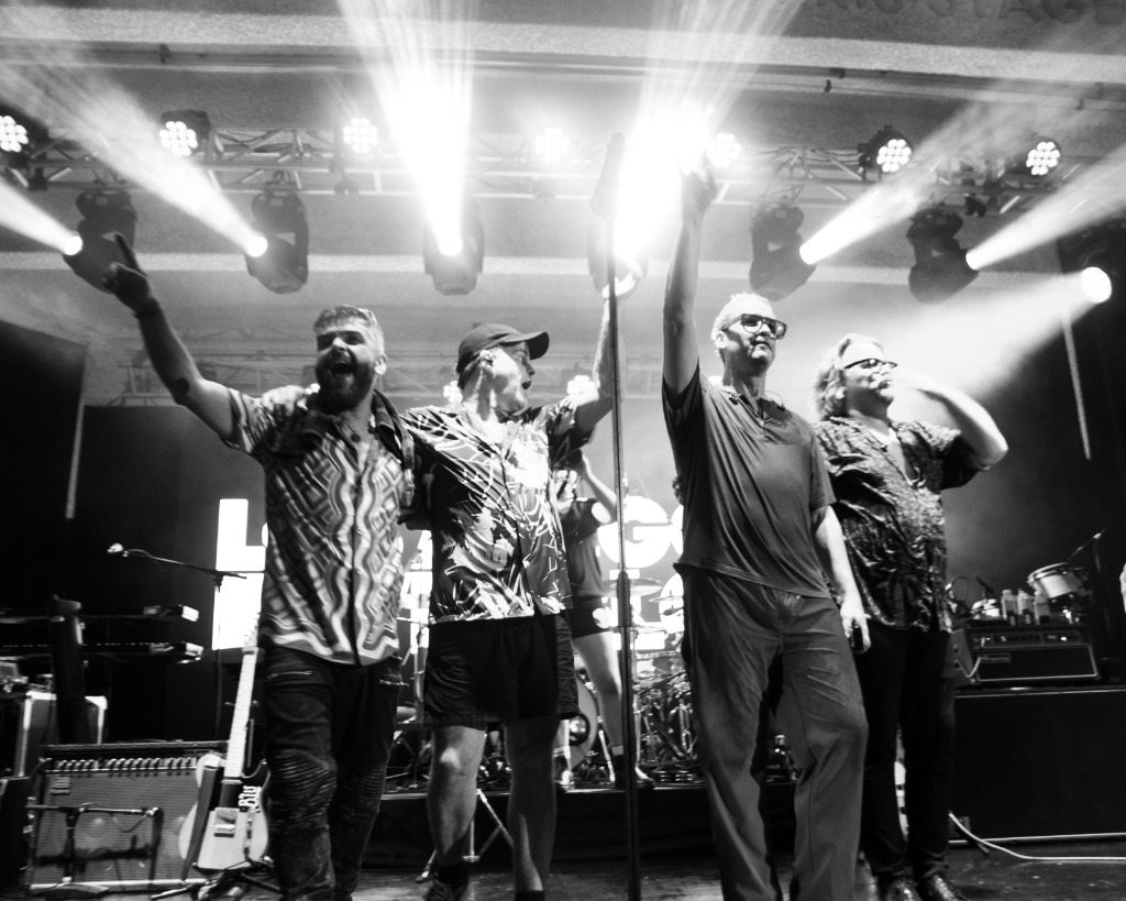 Band on stage, monochrome